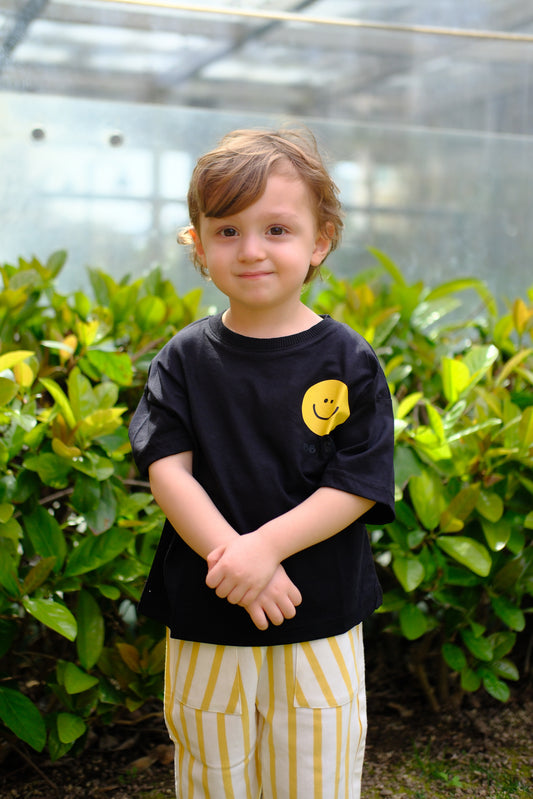 Smile Baskılı Siyah T-Shirt