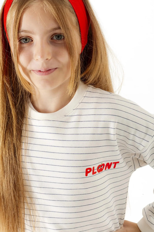 Apple Baskılı Çizgili Sweatshirt