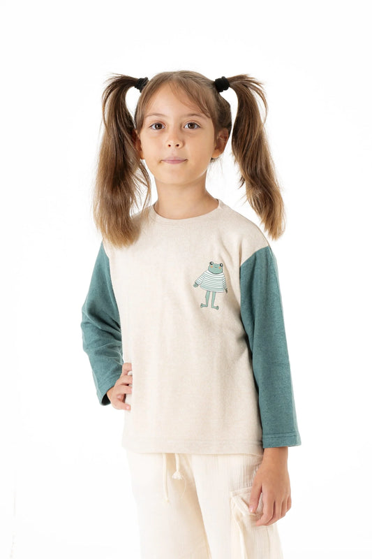 Frog Baskılı Çift Renk T-Shirt