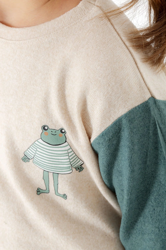 Frog Baskılı Çift Renk T-Shirt