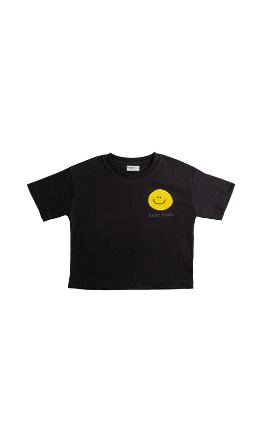 Smile Baskılı Siyah T-Shirt